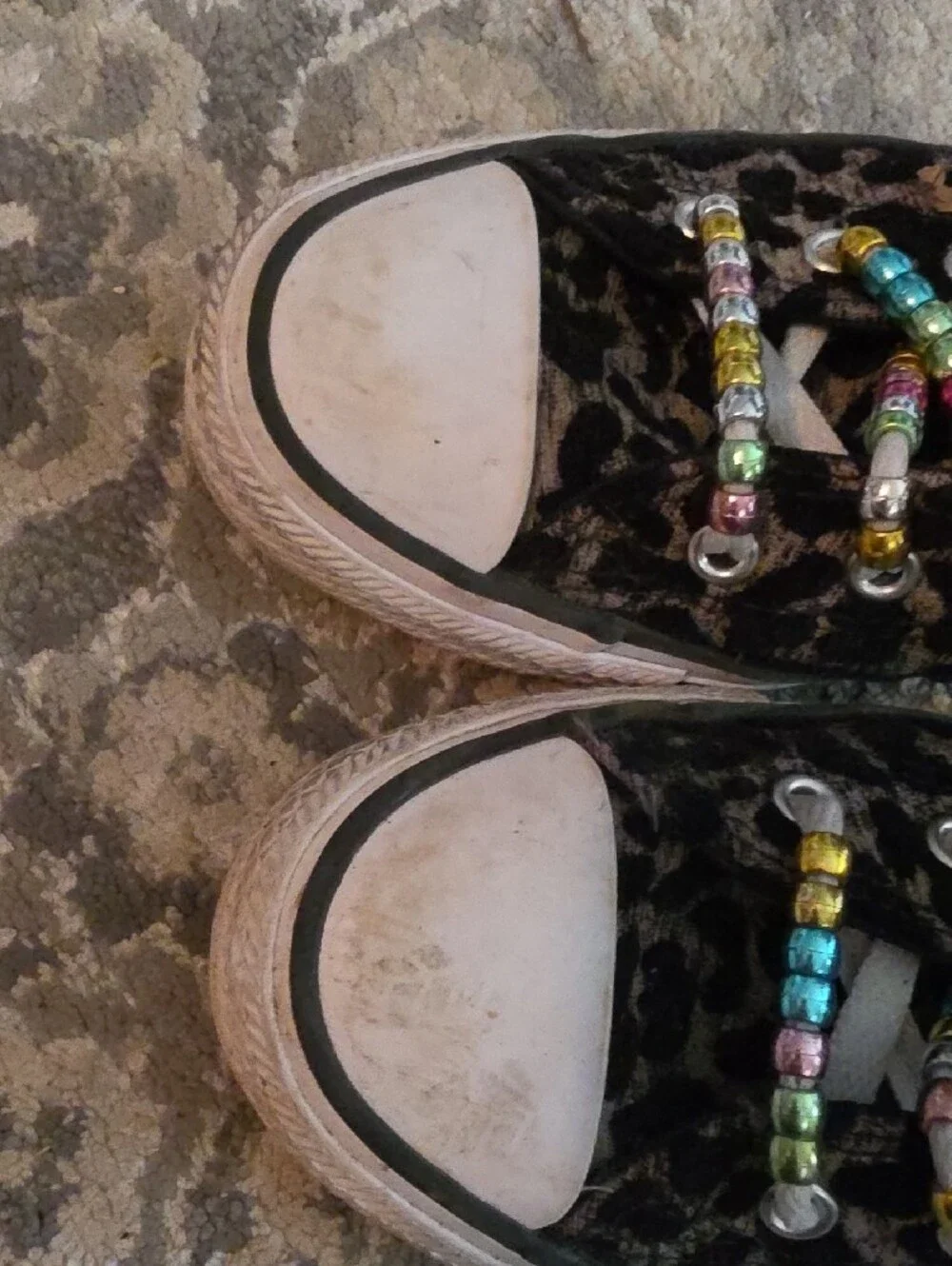 Converse Black Leopard Print High-Top Sneakers with Multicolor Beads